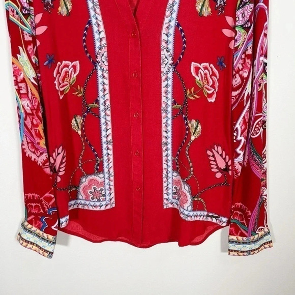 DESIGUAL PRINTED  LONG SLEEVE RED BLOUSE - Picture 6 of 16